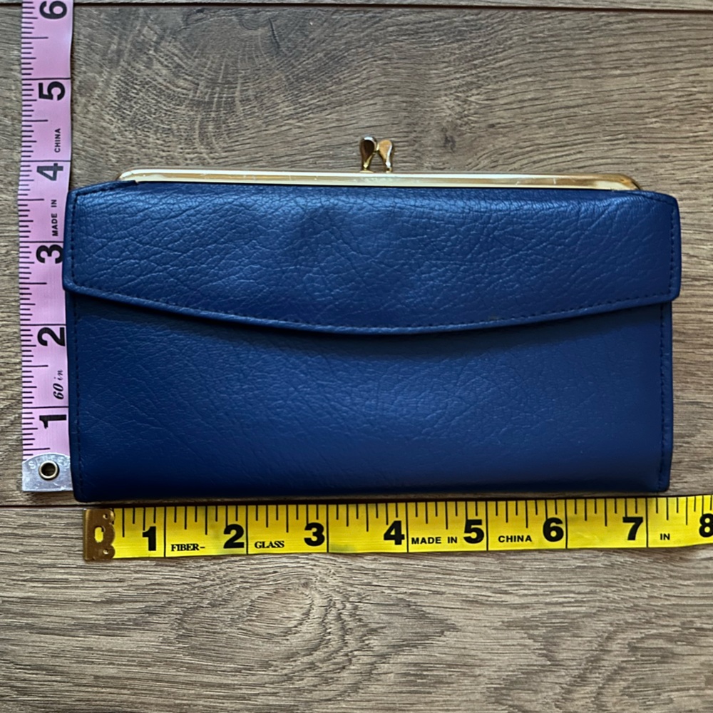 Vintage Rolfs Blue Leather Wallet | Kiss Lock Coin Purse | Cowhide - Picture 10 of 10